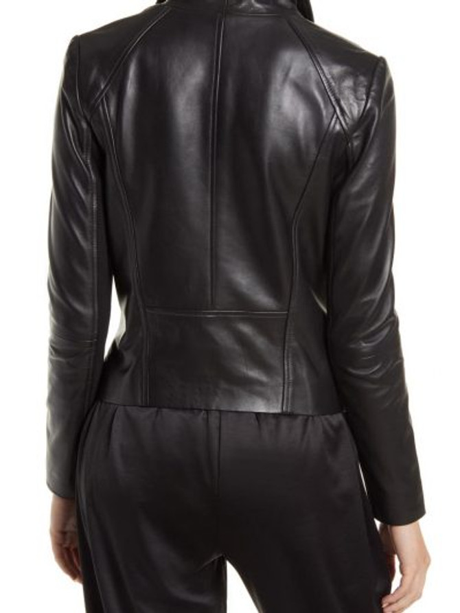 Black Lapel Collar Leather Jacket For Womens Black Lapel Collar Leather Jacket For Womens