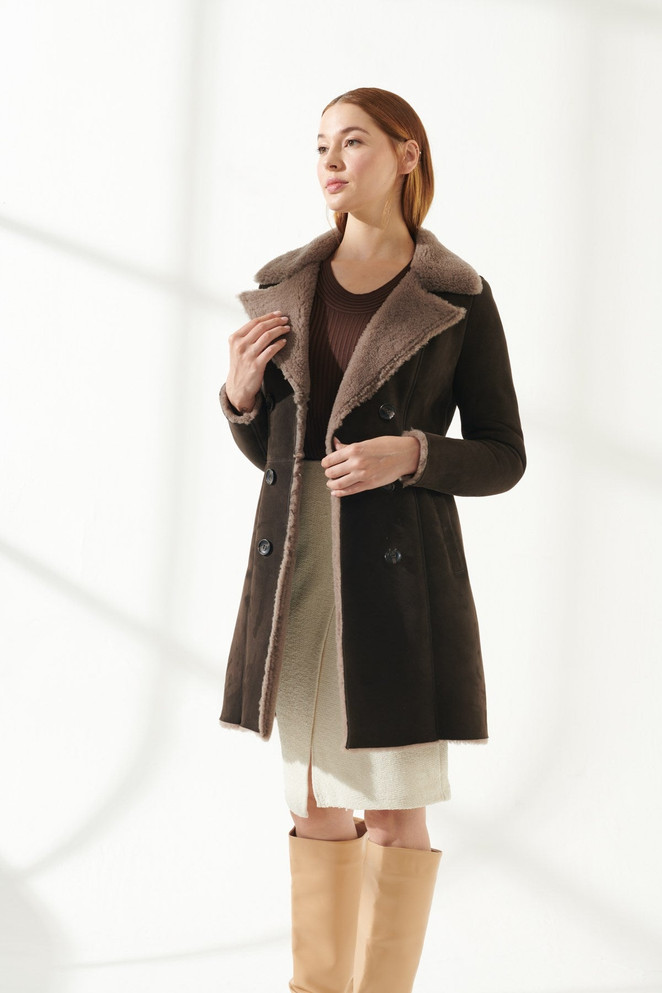 Women's Dark Brown Shearling Leather Coat Women's Dark Brown Shearling Leather Coat