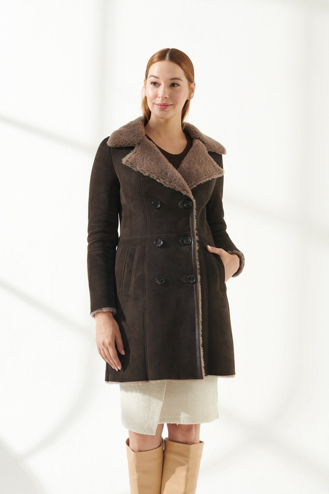 Women's Dark Brown Shearling Leather Coat Women's Dark Brown Shearling Leather Coat