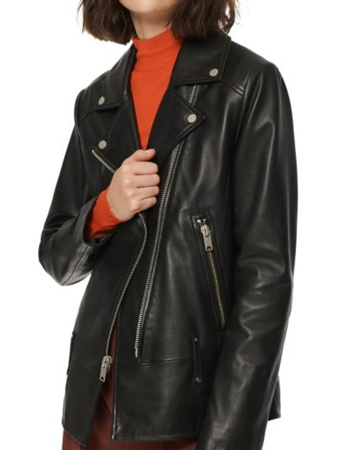 Black Lapel Collar Leather Jacket for Women Black Lapel Collar Leather Jacket for Women