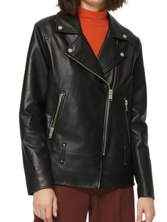 Black Lapel Collar Leather Jacket for Women Black Lapel Collar Leather Jacket for Women