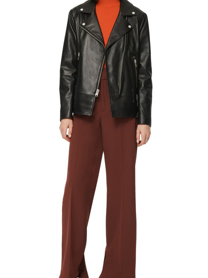 Black Lapel Collar Leather Jacket for Women Black Lapel Collar Leather Jacket for Women