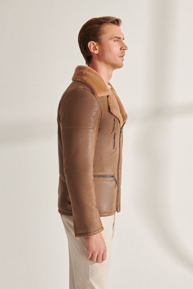 Men's Soft Tan Shearling Leather Jacket Men's Soft Tan Shearling Leather Jacket
