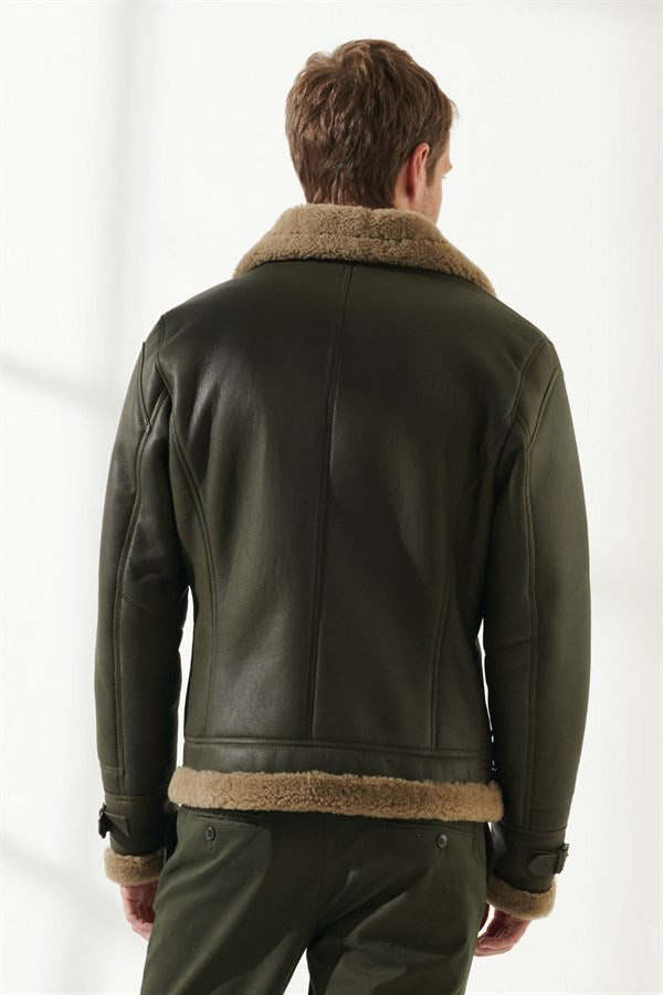 Men's Moss Green Shearling Leather Jacket