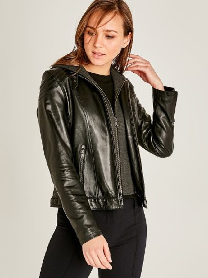 Women Black Real Leather Buckle Collar Jacket Women Black Real Leather Buckle Collar Jacket