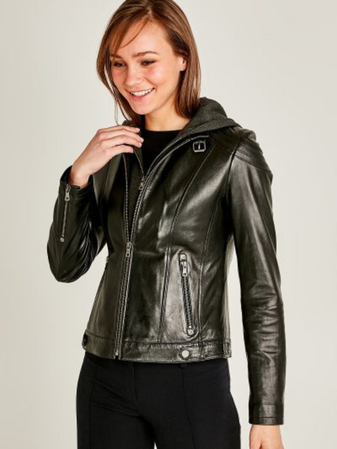 Women Black Real Leather Buckle Collar Jacket Women Black Real Leather Buckle Collar Jacket