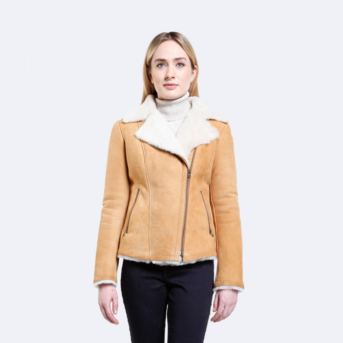 Women's Classic Tan Shearling Leather Jacket