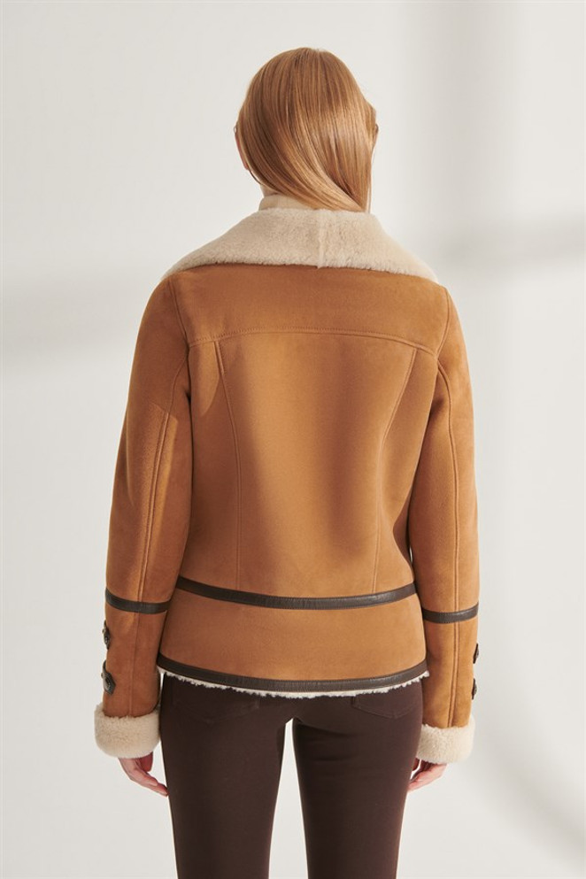 Women's Tan Suede Shearling Leather Jacket