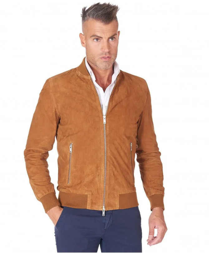 Men's Natural Tan Suede Leather Jacket Men's Natural Tan Suede Leather Jacket