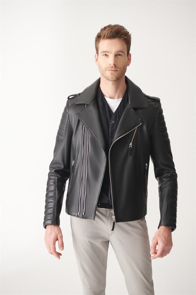 Mens Quilted Charcoal Black Biker Leather Jacket Mens Quilted Charcoal Black Biker Leather Jacket