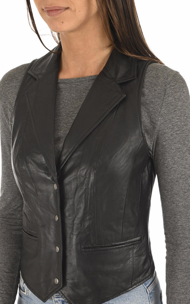 Women's Charcoal Black Leather Vest Women's Charcoal Black Leather Vest