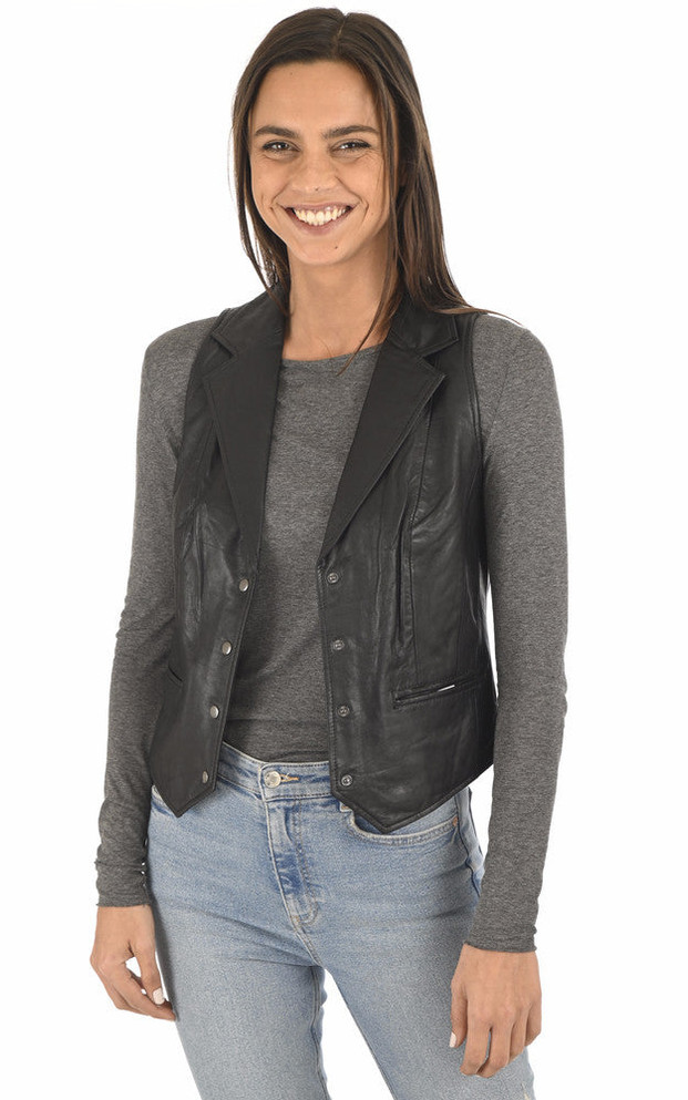 Women's Charcoal Black Leather Vest Women's Charcoal Black Leather Vest