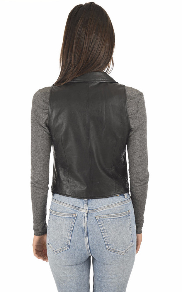 Women's Charcoal Black Leather Vest Women's Charcoal Black Leather Vest