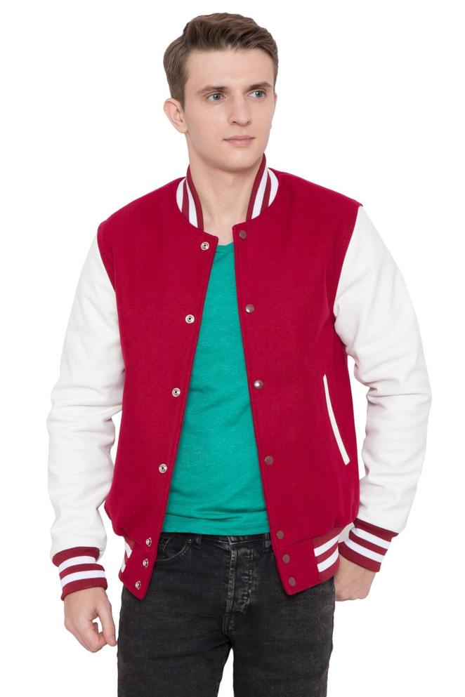 Mens Casual Red and White Varsity Jacket Mens Casual Red and White Varsity Jacket