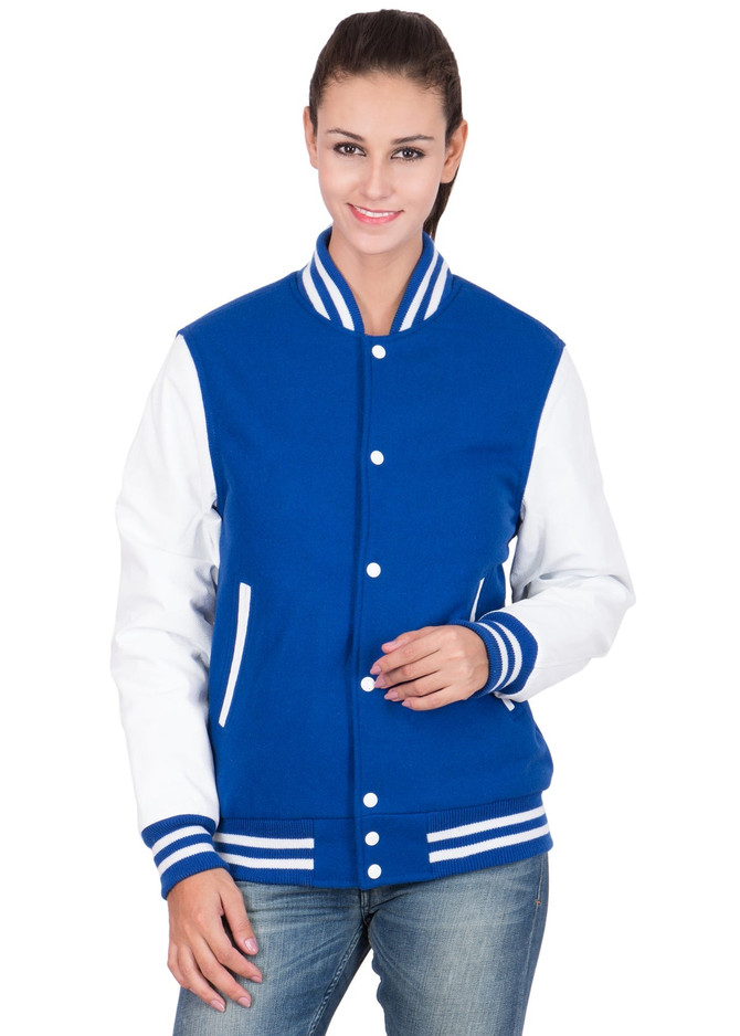 Women's Casual Blue and White Varsity Jacket