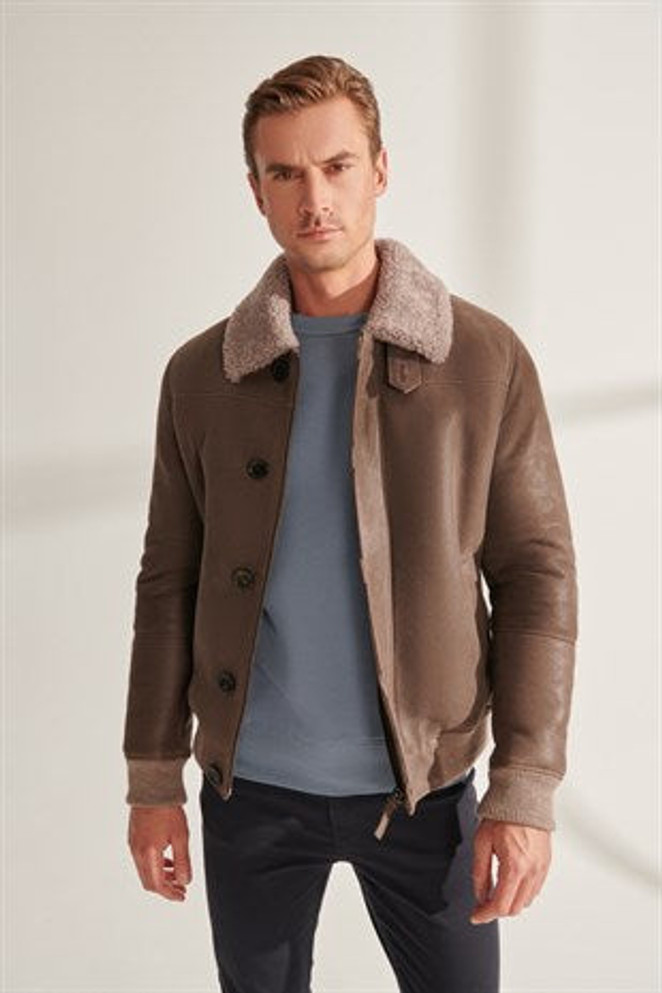 Men's Dark Brown Shearling Leather Jacket