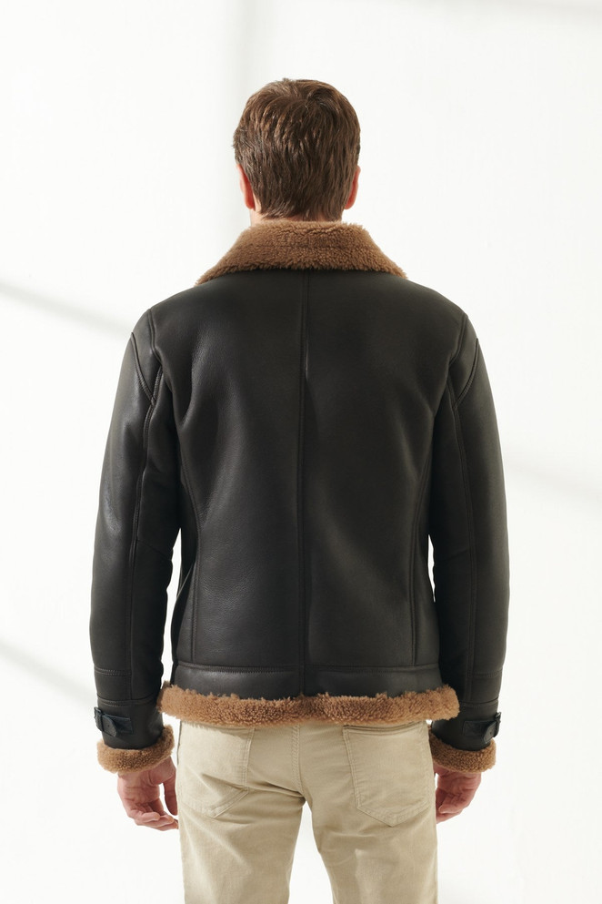 Men's Pitch Black Shearling Leather Jacket Men's Pitch Black Shearling Leather Jacket