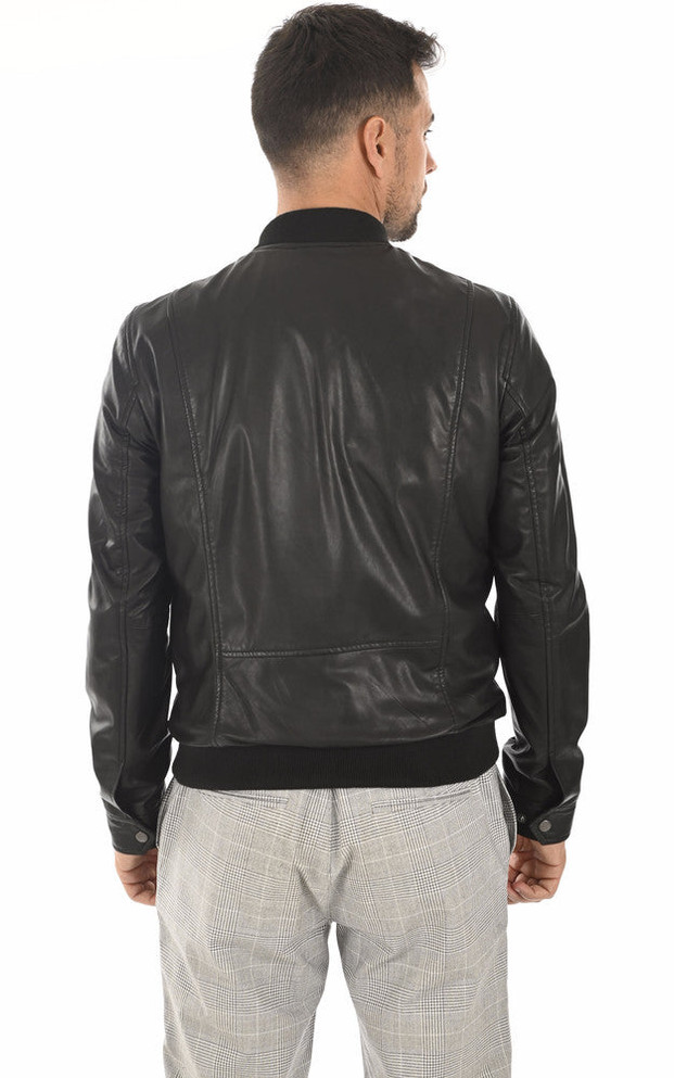 Men's Deep Black Bomber Leather Jacket Men's Deep Black Bomber Leather Jacket