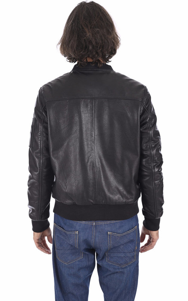Men's Ink Black Bomber Leather Jacket Men's Ink Black Bomber Leather Jacket