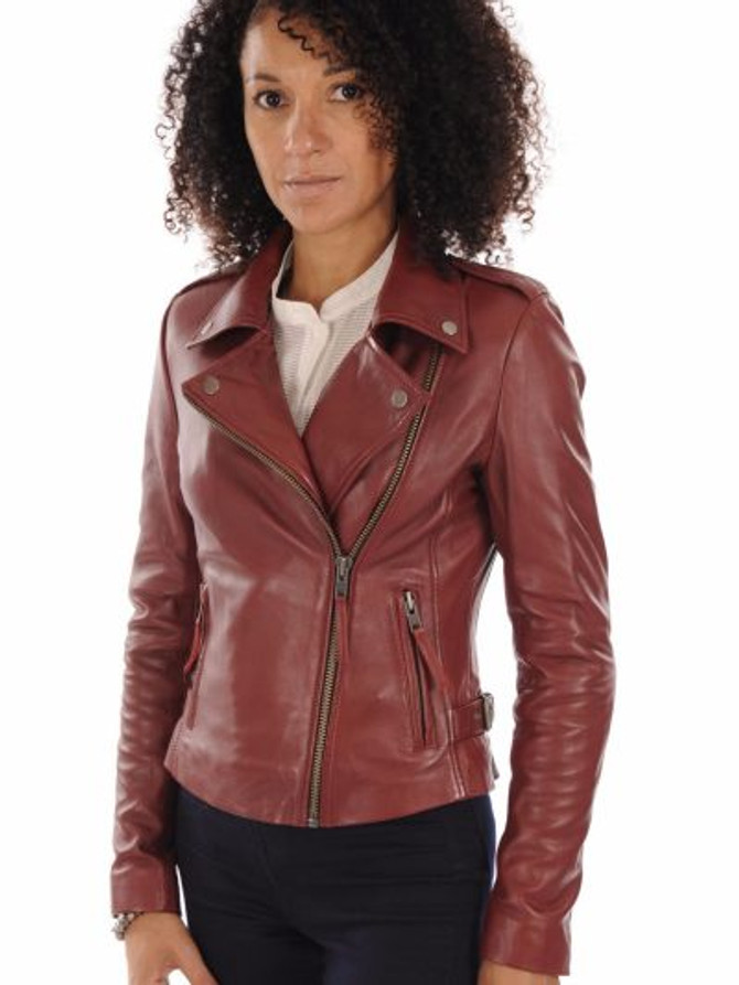 Women’s Asymmetrical Red Biker Leather Jacket Women’s Asymmetrical Red Biker Leather Jacket