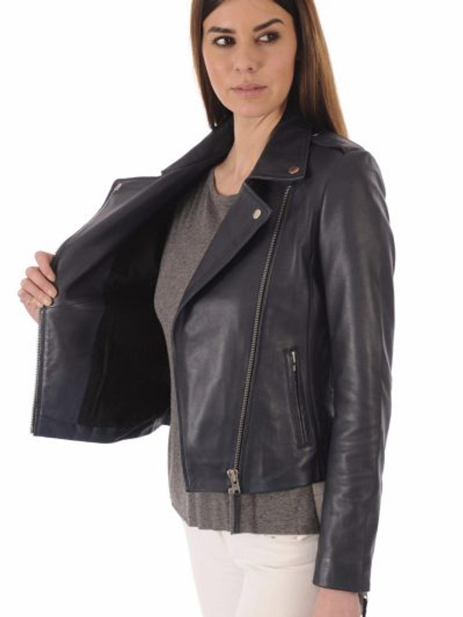 Women’s Asymmetrical Biker Black Leather Jacket