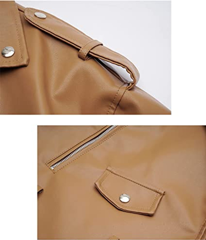 Women's Faux Leather Brown Biker Jacket