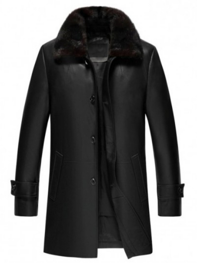Mens Delta Black Shearling Collar Length Leather Coat Mens Delta Black Shearling Collar Length Leather Coat