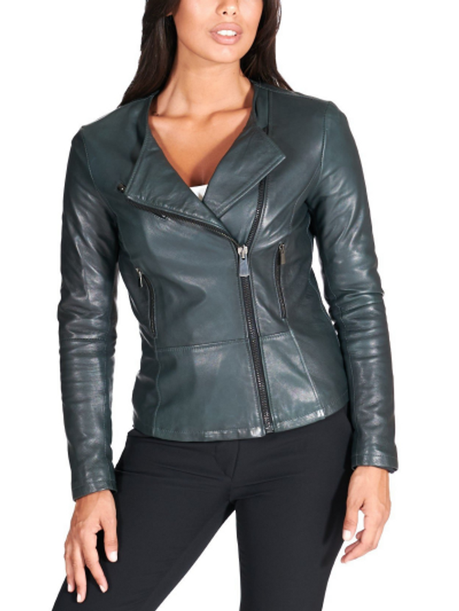 Womens Dark Green Lambskin Leather Biker Jacket Womens Dark Green Lambskin Leather Biker Jacket