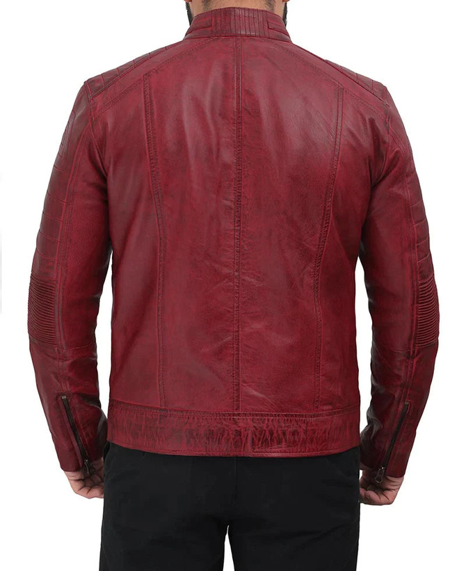 Men's Cafe Racer Distressed Red Leather Jacket Men's Cafe Racer Distressed Red Leather Jacket
