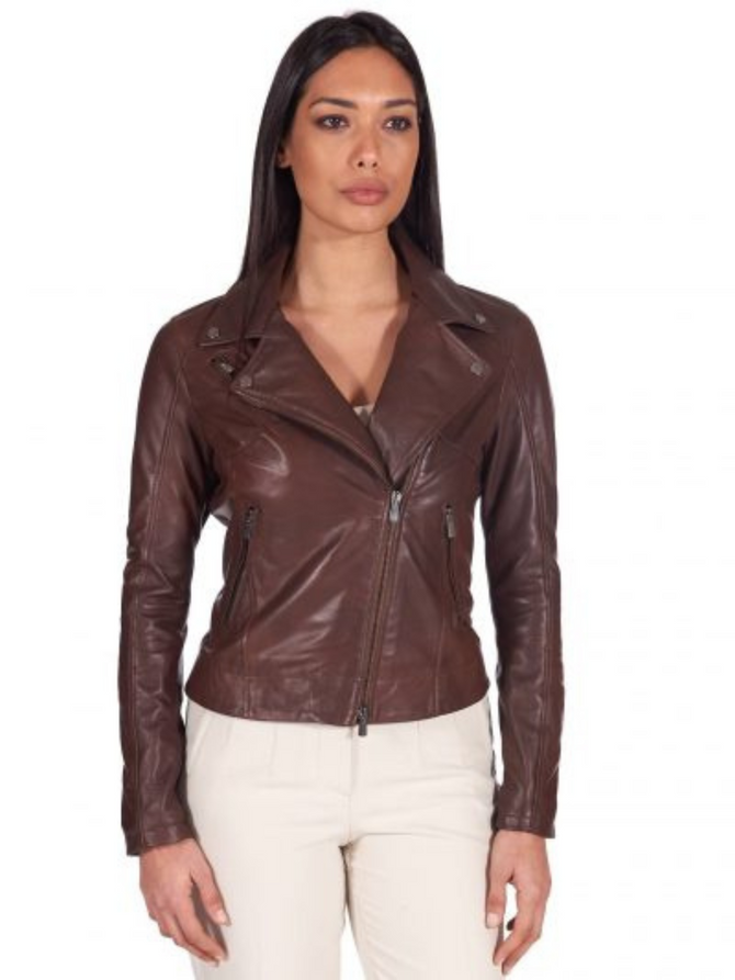 Women Dark Brown Biker Fashion Leather Jacket Women Dark Brown Biker Fashion Leather Jacket