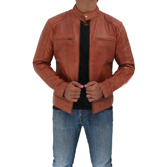 Men's Cafe Racer Tan Leather Jacket Men's Cafe Racer Tan Leather Jacket