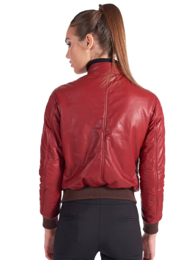 Womens Red Genuine Leather Bomber Jacket Womens Red Genuine Leather Bomber Jacket
