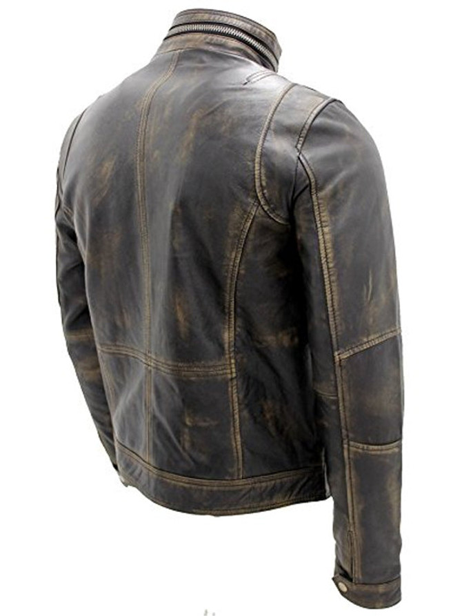 Men Black Vintage Brando Leather Moto Jacket