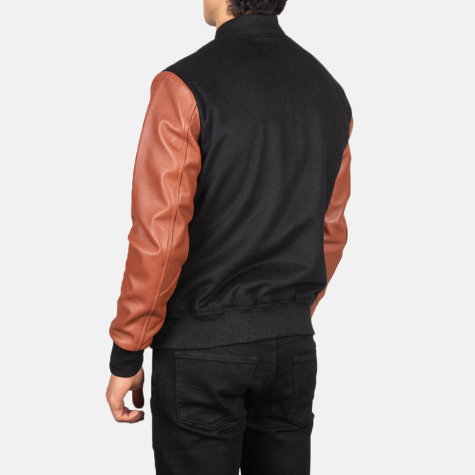 Mens Black & Brown Hybrid Varsity Jacket