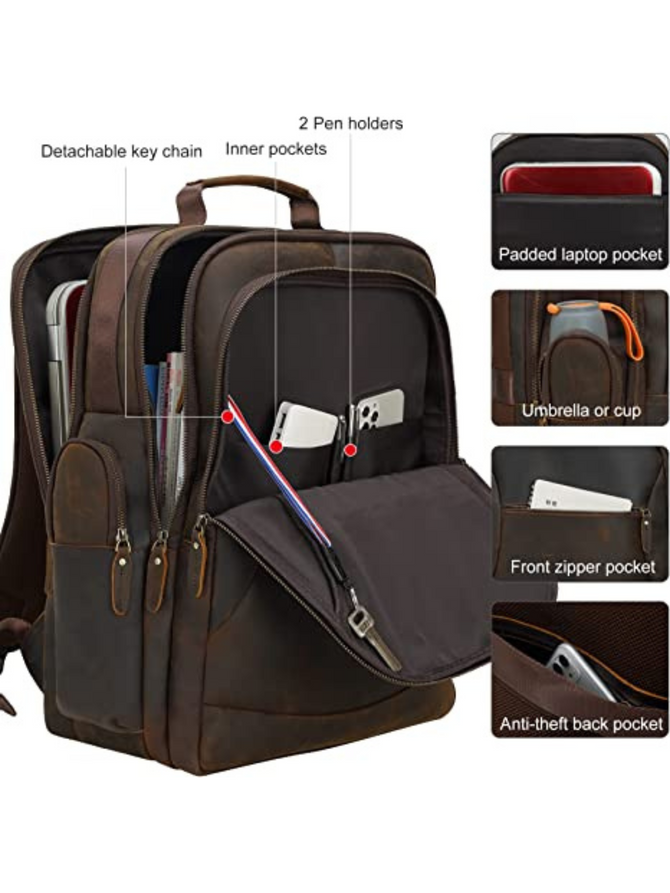 Vintage Full Grain Leather 17.3 Inch Laptop Backpack