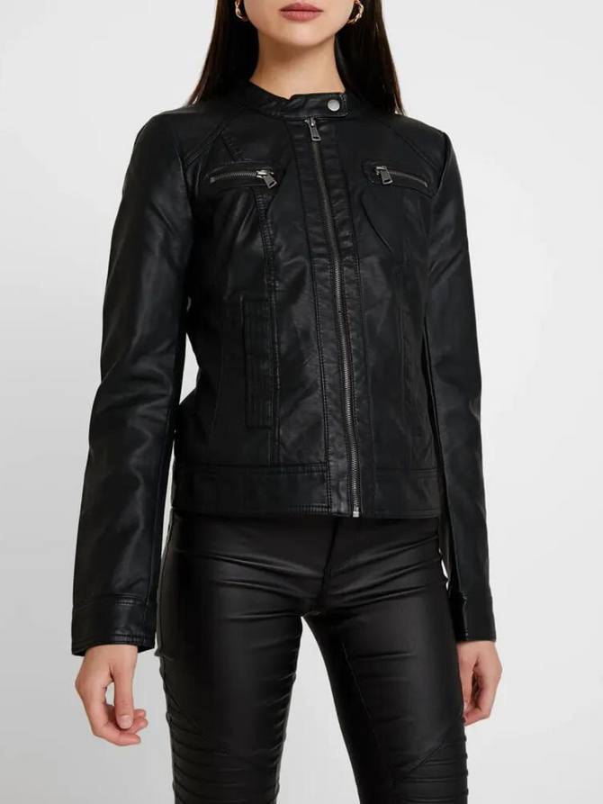 Women Black Cafe Racer Leather Jacket Women Black Cafe Racer Leather Jacket