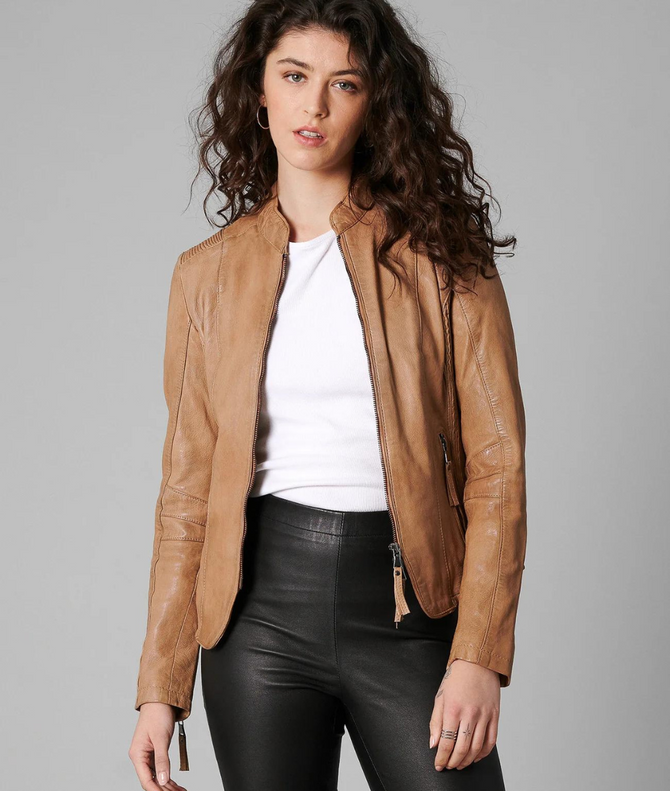 Women's Tan Fitted Real Leather Jacket Women's Tan Fitted Real Leather Jacket