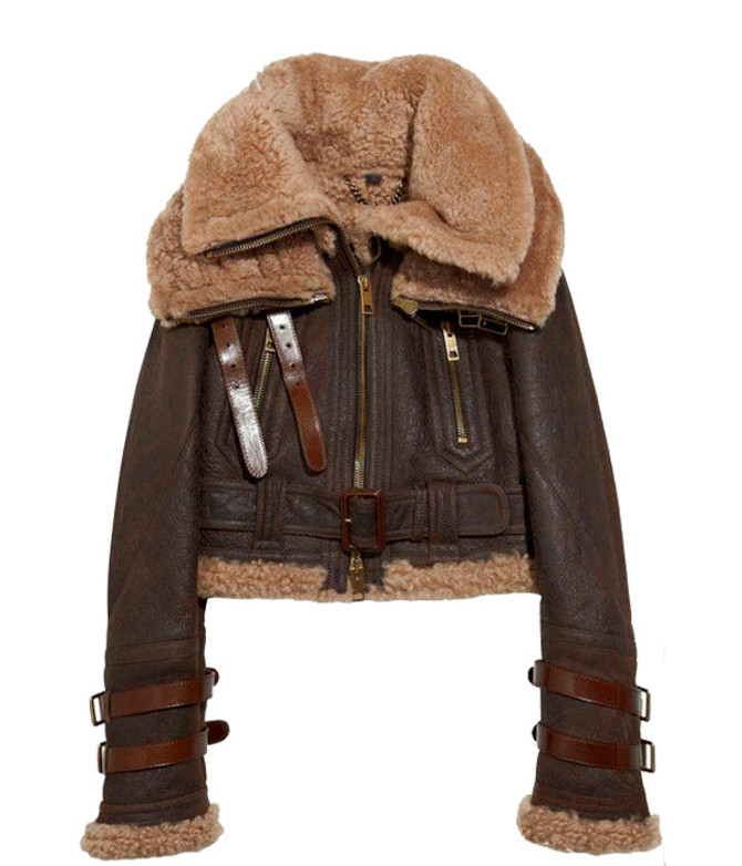 Women Shearling Flight Brown Bomber Leather Jacket