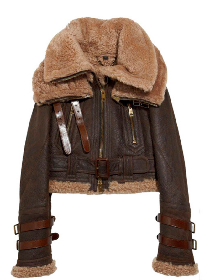 Women Shearling Flight Brown Bomber Leather Jacket