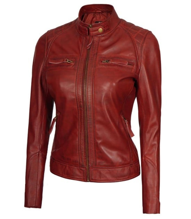 Women's Quilted Cafe Racer Leather Jacket