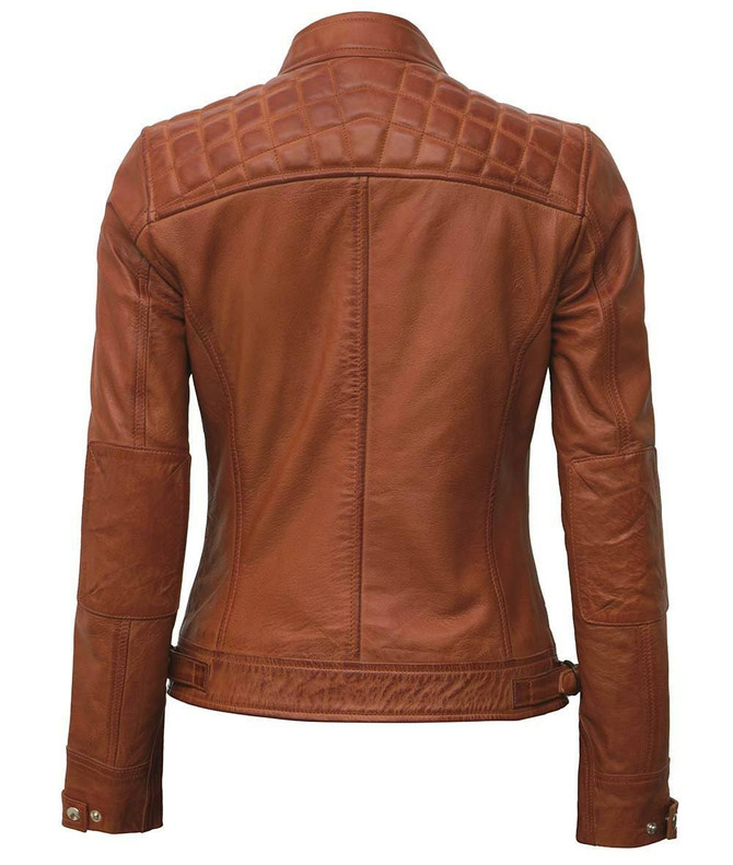 Women's Quilted Cafe Racer Leather Jacket