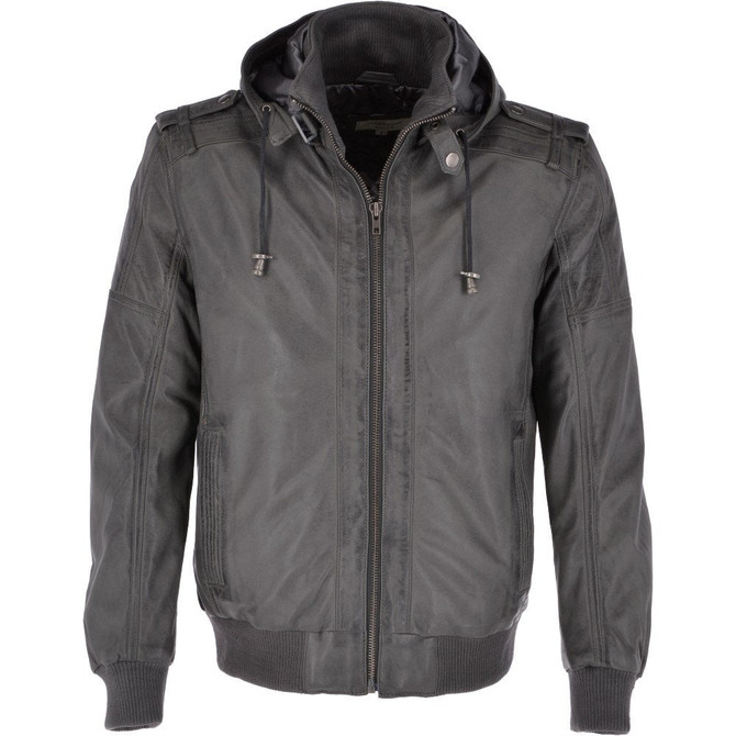 Men's Real Leather Hooded Bomber Jacket Men's Real Leather Hooded Bomber Jacket