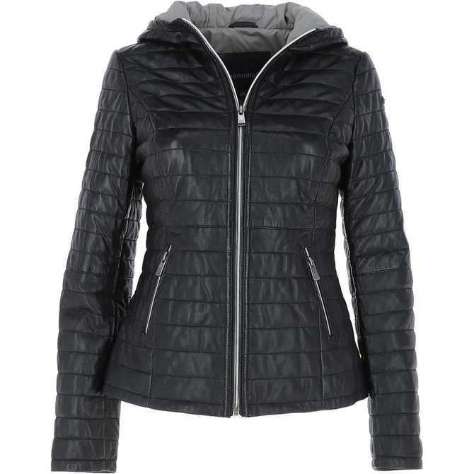 Women's Black Quilted Hooded Real Leather Jacket Women's Black Quilted Hooded Real Leather Jacket