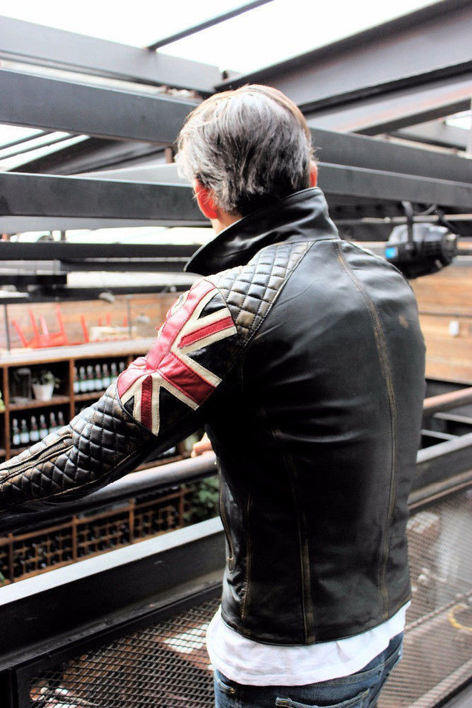 MENS BIKER UK FLAG LEATHER JACKET
