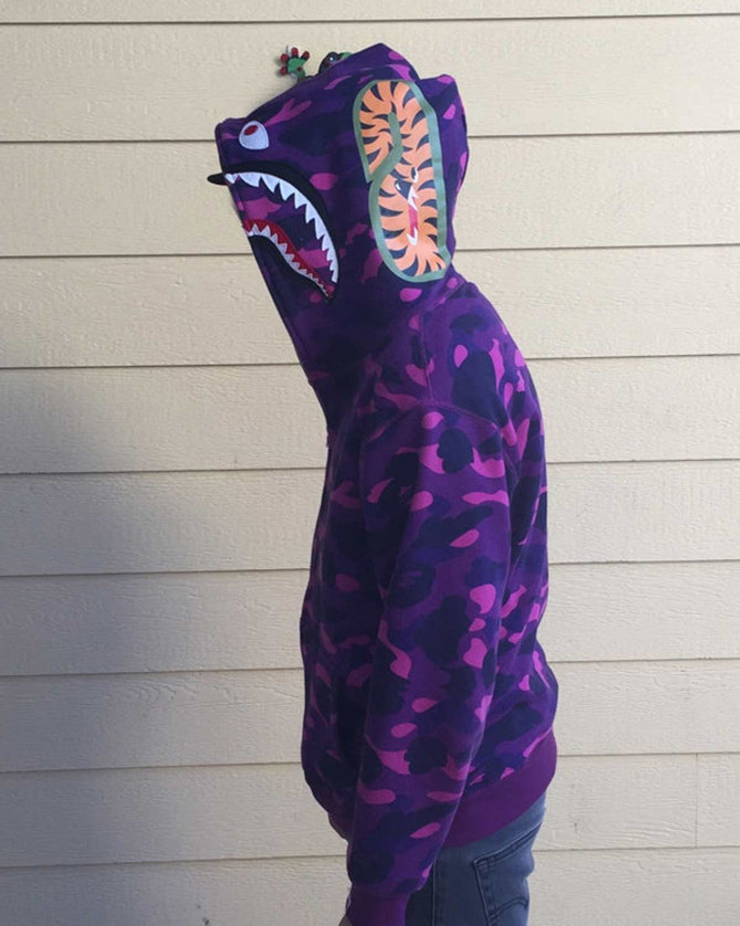 Bape Purple Camo Shark Hoodie