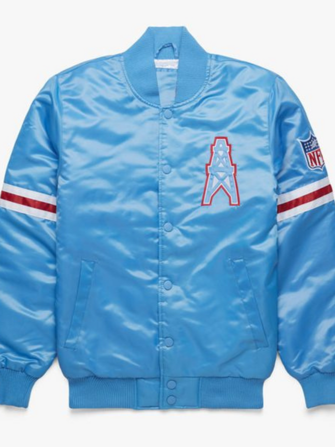 Houston Oilers Light Blue Satin Bomber Jacket