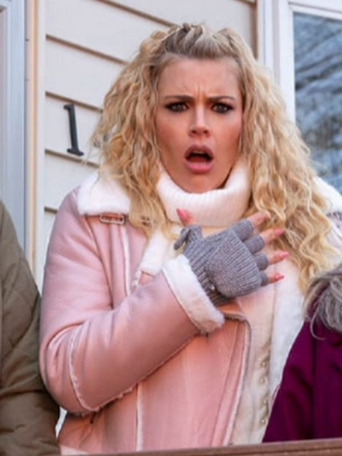 Girls5eva Season 2 Busy Philipps Pink Shearling Leather Jacket