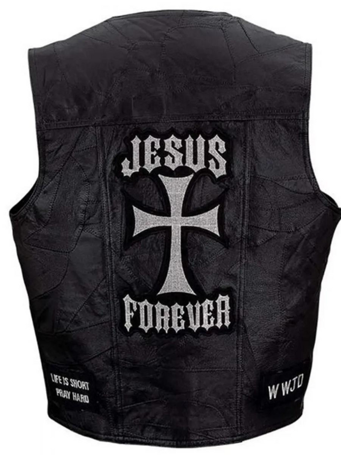 Jesus Forever Christian Motorcycle Black Leather Vest Jesus Forever Christian Motorcycle Black Leather Vest
