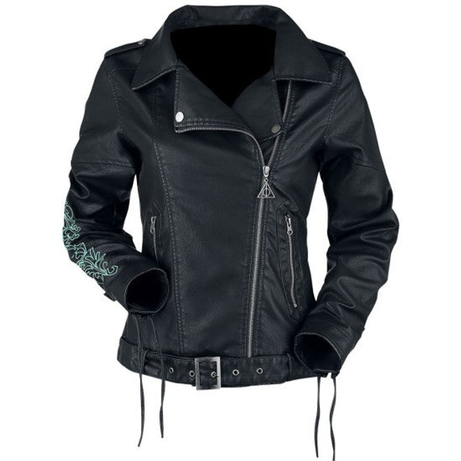 Unisex Death Eater Biker Belted Black Leather Jacket Unisex Death Eater Biker Belted Black Leather Jacket