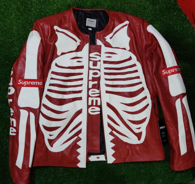 Men's Vanson Skeleton Bones Red Leather Jacket Men's Vanson Skeleton Bones Red Leather Jacket